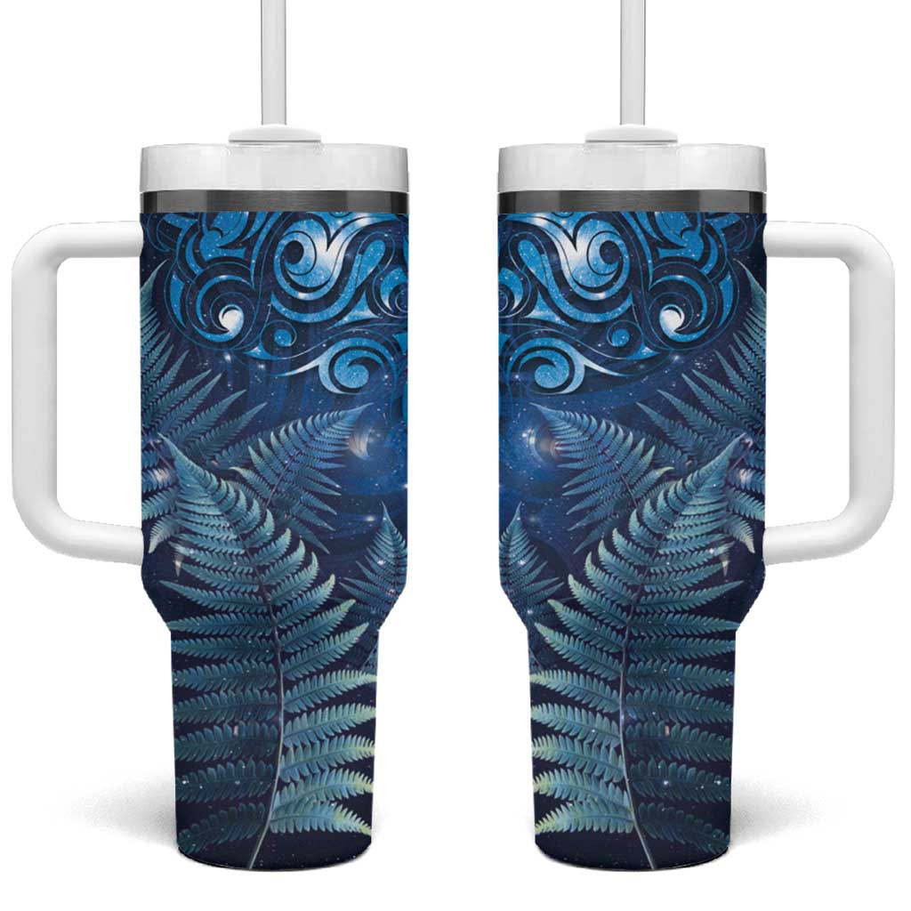 Matariki New Zealand Maori Silver Fern Tumbler With Handle Galaxy Blue Sky Style LT03 One Size: 40 oz Blue - Polynesian Pride