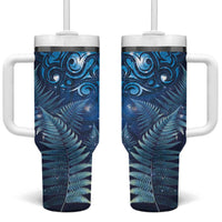 Matariki New Zealand Maori Silver Fern Tumbler With Handle Galaxy Blue Sky Style LT03 One Size: 40 oz Blue - Polynesian Pride