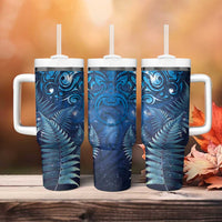Matariki New Zealand Maori Silver Fern Tumbler With Handle Galaxy Blue Sky Style LT03 - Polynesian Pride