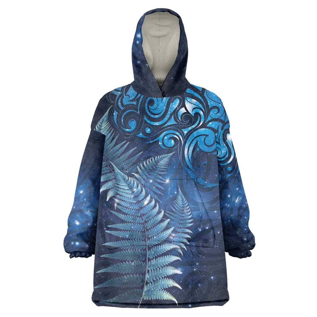 Matariki New Zealand Maori Silver Fern Wearable Blanket Hoodie Galaxy Blue Sky Style