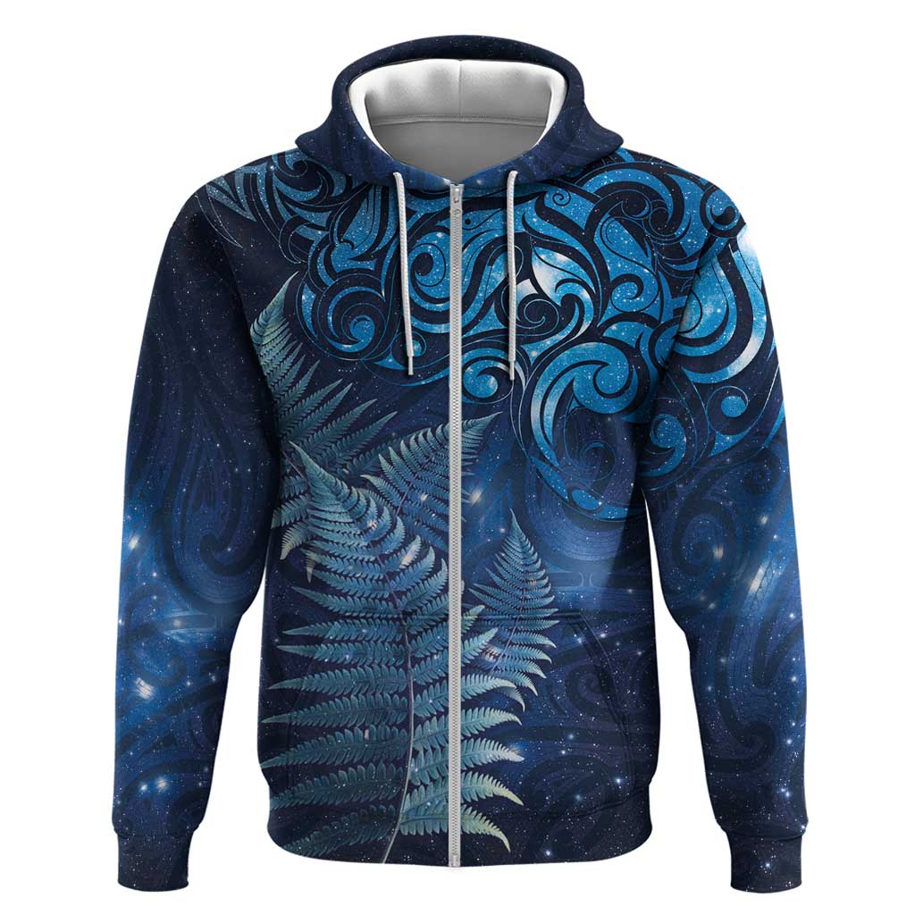 Matariki New Zealand Maori Silver Fern Zip Hoodie Galaxy Blue Sky Style LT03 Zip Hoodie Blue - Polynesian Pride