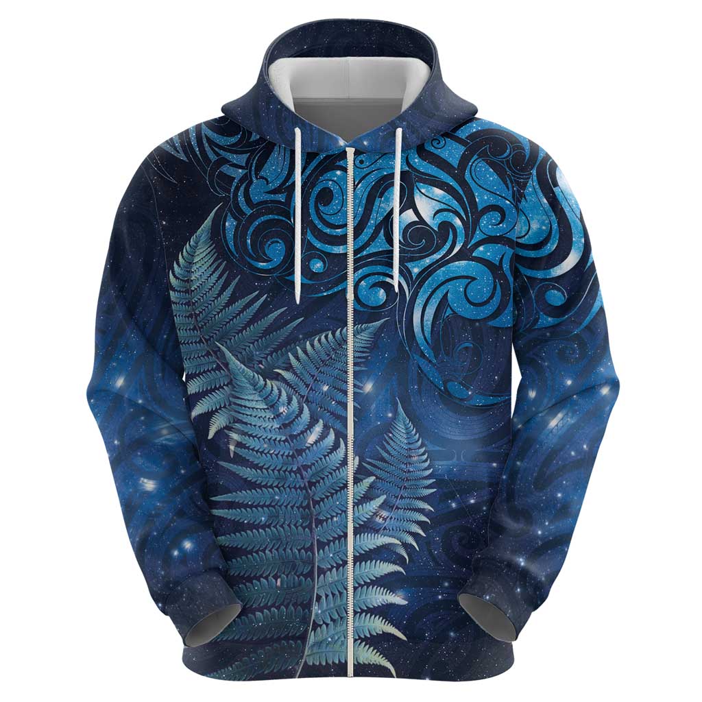 Matariki New Zealand Maori Silver Fern Zip Hoodie Galaxy Blue Sky Style LT03 - Polynesian Pride