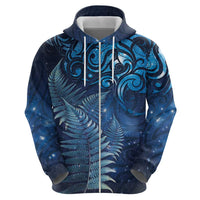 Matariki New Zealand Maori Silver Fern Zip Hoodie Galaxy Blue Sky Style LT03 - Polynesian Pride