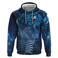 Matariki New Zealand Maori Silver Fern Zip Hoodie Galaxy Blue Sky Style LT03 Pullover Hoodie Blue - Polynesian Pride
