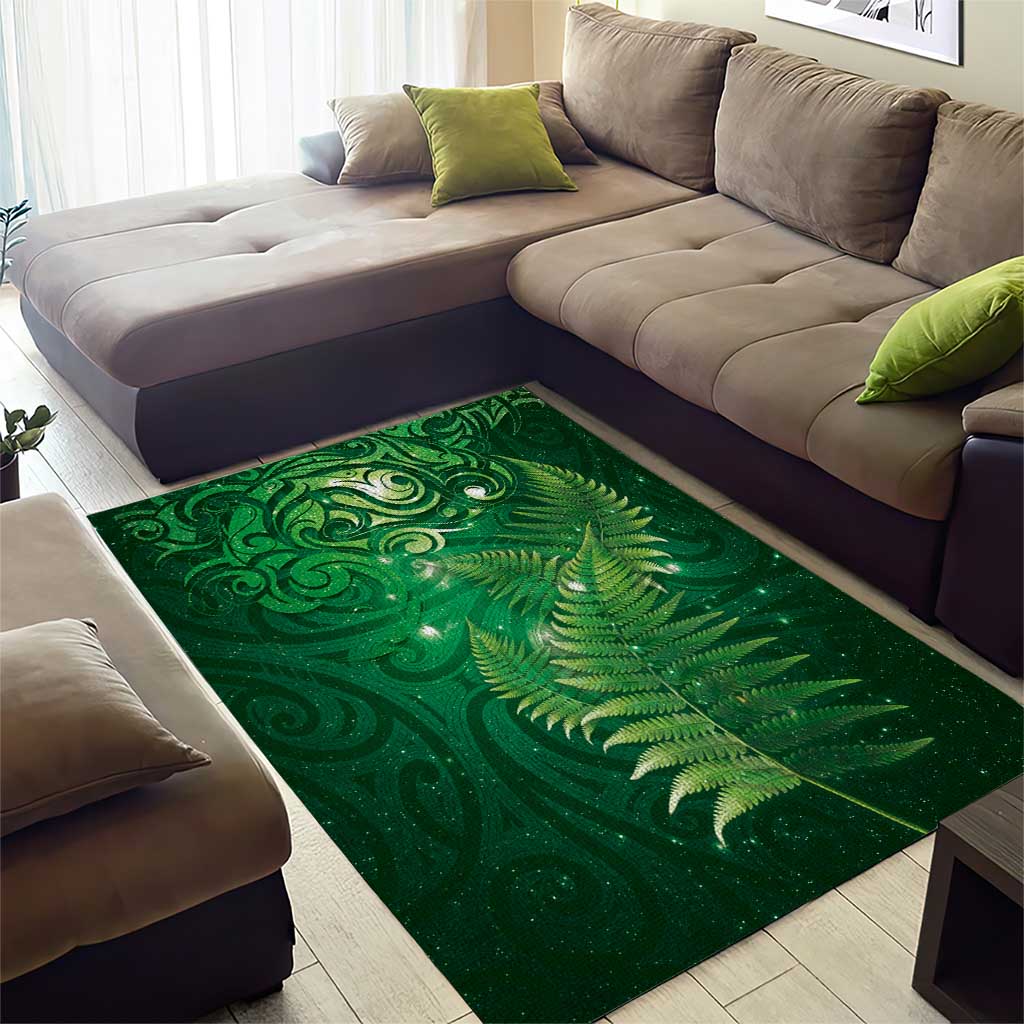 Matariki New Zealand Maori Silver Fern Area Rug Galaxy Green Sky Style LT03 - Polynesian Pride