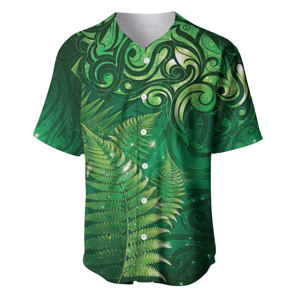 Matariki New Zealand Maori Silver Fern Baseball Jersey Galaxy Green Sky Style LT03 Green - Polynesian Pride