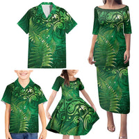 Matariki New Zealand Maori Silver Fern Family Matching Puletasi and Hawaiian Shirt Galaxy Green Sky Style LT03 - Polynesian Pride