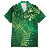 Matariki New Zealand Maori Silver Fern Family Matching Puletasi and Hawaiian Shirt Galaxy Green Sky Style LT03 Dad's Shirt - Short Sleeve Green - Polynesian Pride