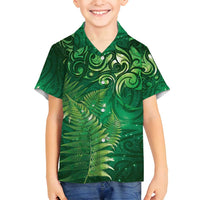 Matariki New Zealand Maori Silver Fern Family Matching Puletasi and Hawaiian Shirt Galaxy Green Sky Style LT03 Son's Shirt Green - Polynesian Pride