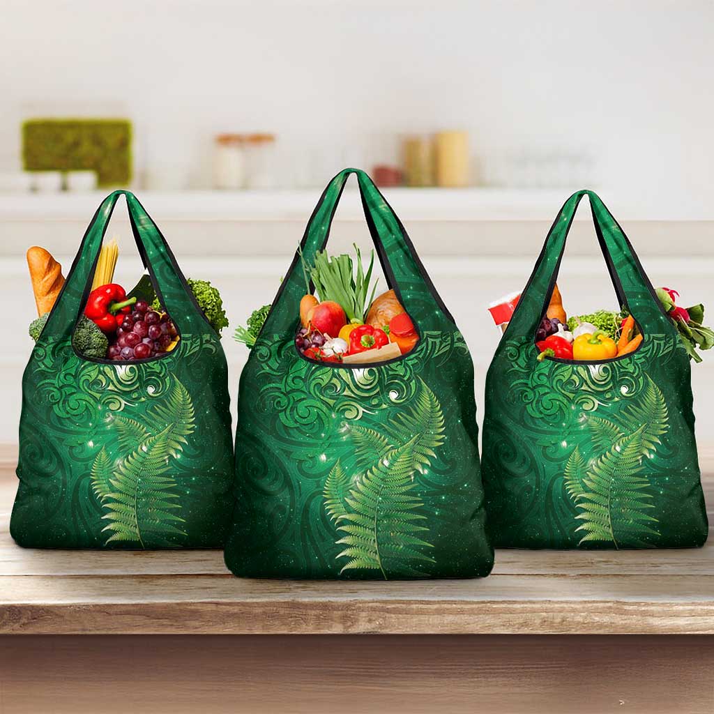 Matariki New Zealand Maori Silver Fern Grocery Bag Galaxy Green Sky Style