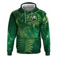 Matariki New Zealand Maori Silver Fern Hoodie Galaxy Green Sky Style LT03 Pullover Hoodie Green - Polynesian Pride
