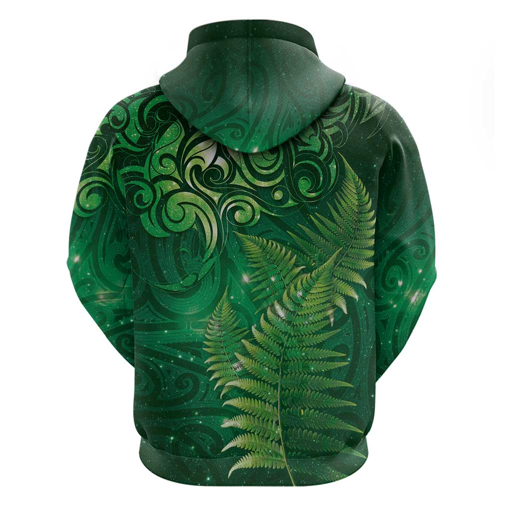 Matariki New Zealand Maori Silver Fern Hoodie Galaxy Green Sky Style LT03 - Polynesian Pride