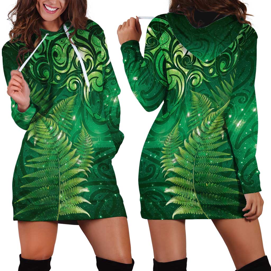 Matariki New Zealand Maori Silver Fern Hoodie Dress Galaxy Green Sky Style