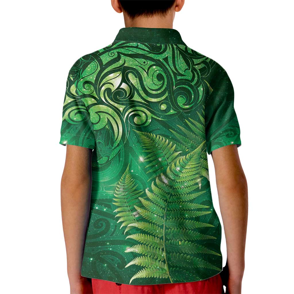 Matariki New Zealand Maori Silver Fern Kid Polo Shirt Galaxy Green Sky Style LT03 - Polynesian Pride