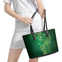 Matariki New Zealand Maori Silver Fern Leather Tote Bag Galaxy Green Sky Style LT03 - Polynesian Pride