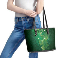 Matariki New Zealand Maori Silver Fern Leather Tote Bag Galaxy Green Sky Style LT03 - Polynesian Pride