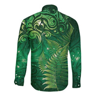 Matariki New Zealand Maori Silver Fern Long Sleeve Button Shirt Galaxy Green Sky Style LT03 - Polynesian Pride