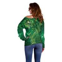 Matariki New Zealand Maori Silver Fern Off Shoulder Sweater Galaxy Green Sky Style LT03 - Polynesian Pride