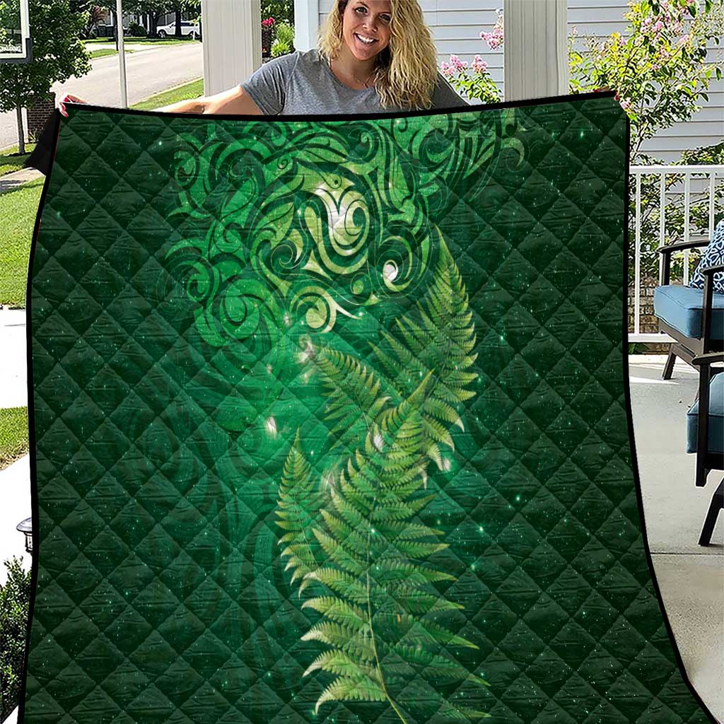 Matariki New Zealand Maori Silver Fern Quilt Galaxy Green Sky Style LT03 Green - Polynesian Pride