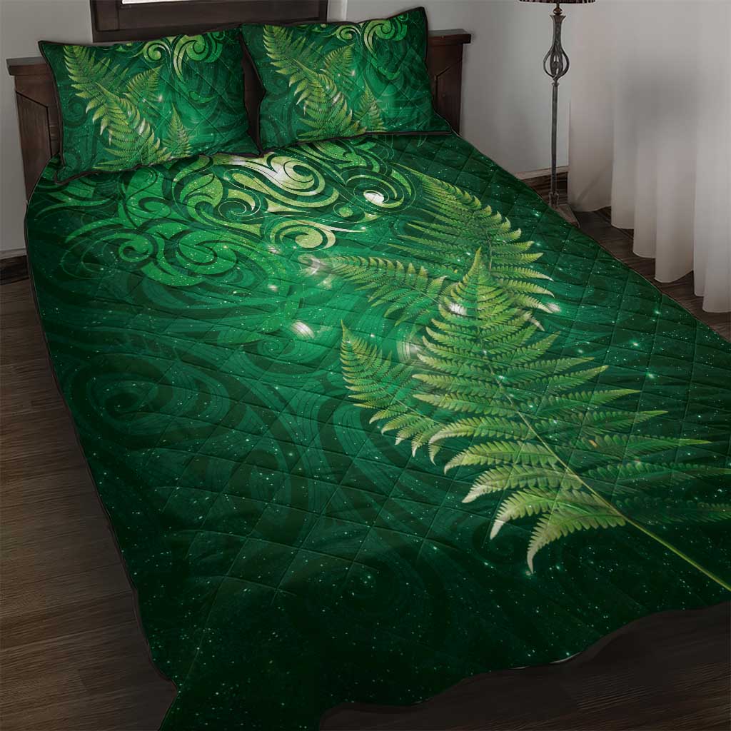 Matariki New Zealand Maori Silver Fern Quilt Bed Set Galaxy Green Sky Style LT03 Green - Polynesian Pride