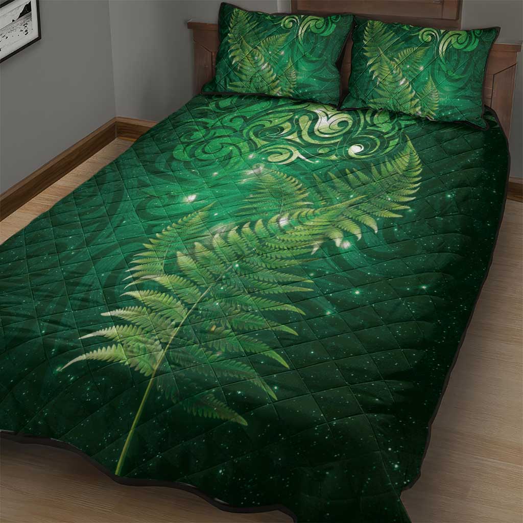 Matariki New Zealand Maori Silver Fern Quilt Bed Set Galaxy Green Sky Style LT03 - Polynesian Pride
