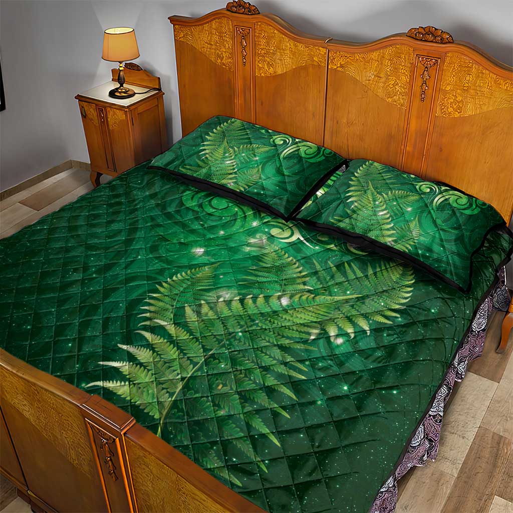 Matariki New Zealand Maori Silver Fern Quilt Bed Set Galaxy Green Sky Style LT03 - Polynesian Pride