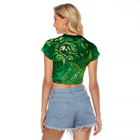 Matariki New Zealand Maori Silver Fern Raglan Cropped T Shirt Galaxy Green Sky Style LT03 - Polynesian Pride