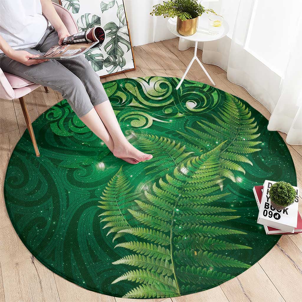 Matariki New Zealand Maori Silver Fern Round Carpet Galaxy Green Sky Style LT03 - Polynesian Pride