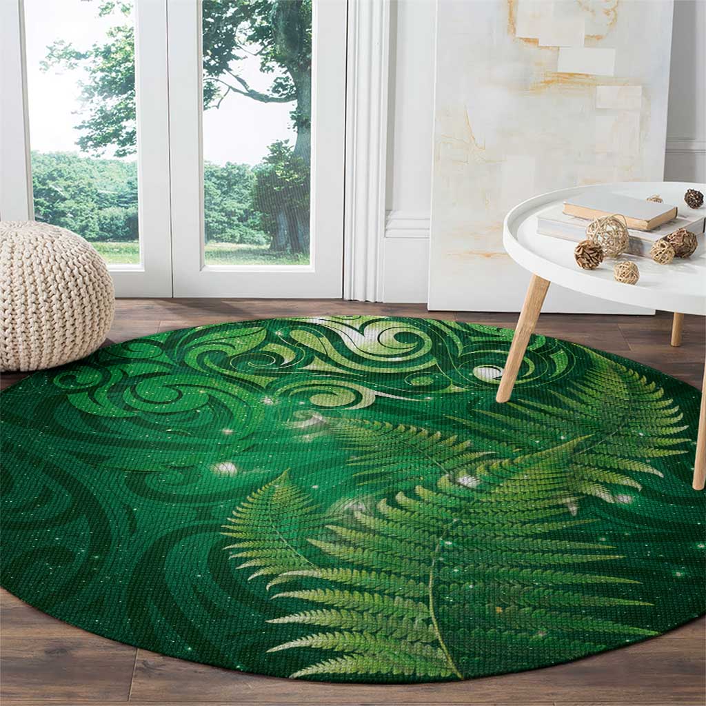 Matariki New Zealand Maori Silver Fern Round Carpet Galaxy Green Sky Style LT03 - Polynesian Pride