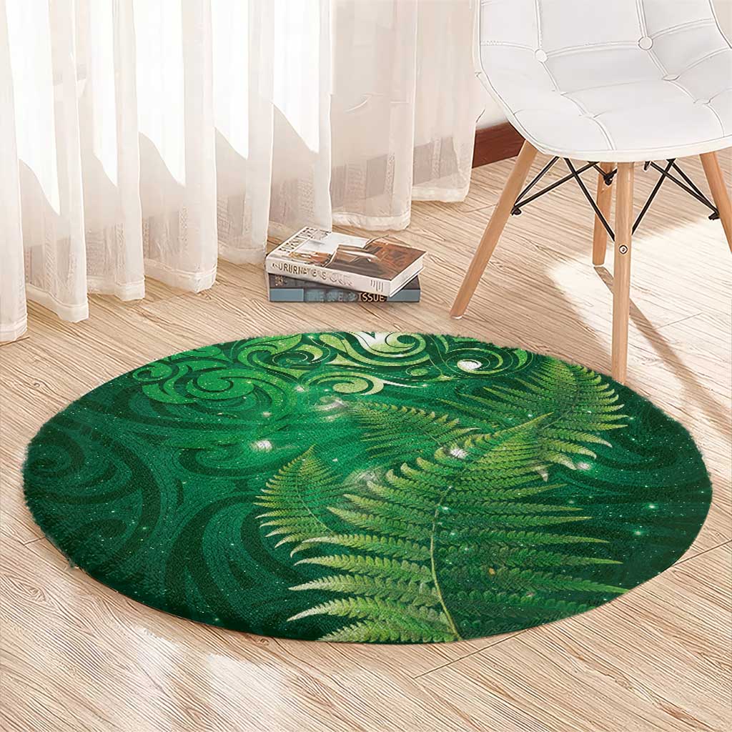 Matariki New Zealand Maori Silver Fern Round Carpet Galaxy Green Sky Style LT03 - Polynesian Pride