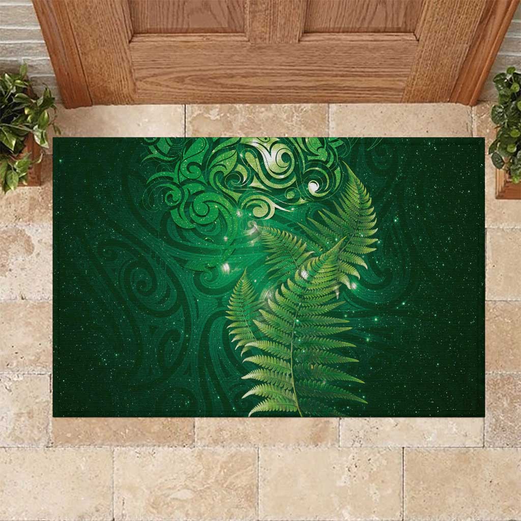 Matariki New Zealand Maori Silver Fern Rubber Doormat Galaxy Green Sky Style LT03 Green - Polynesian Pride