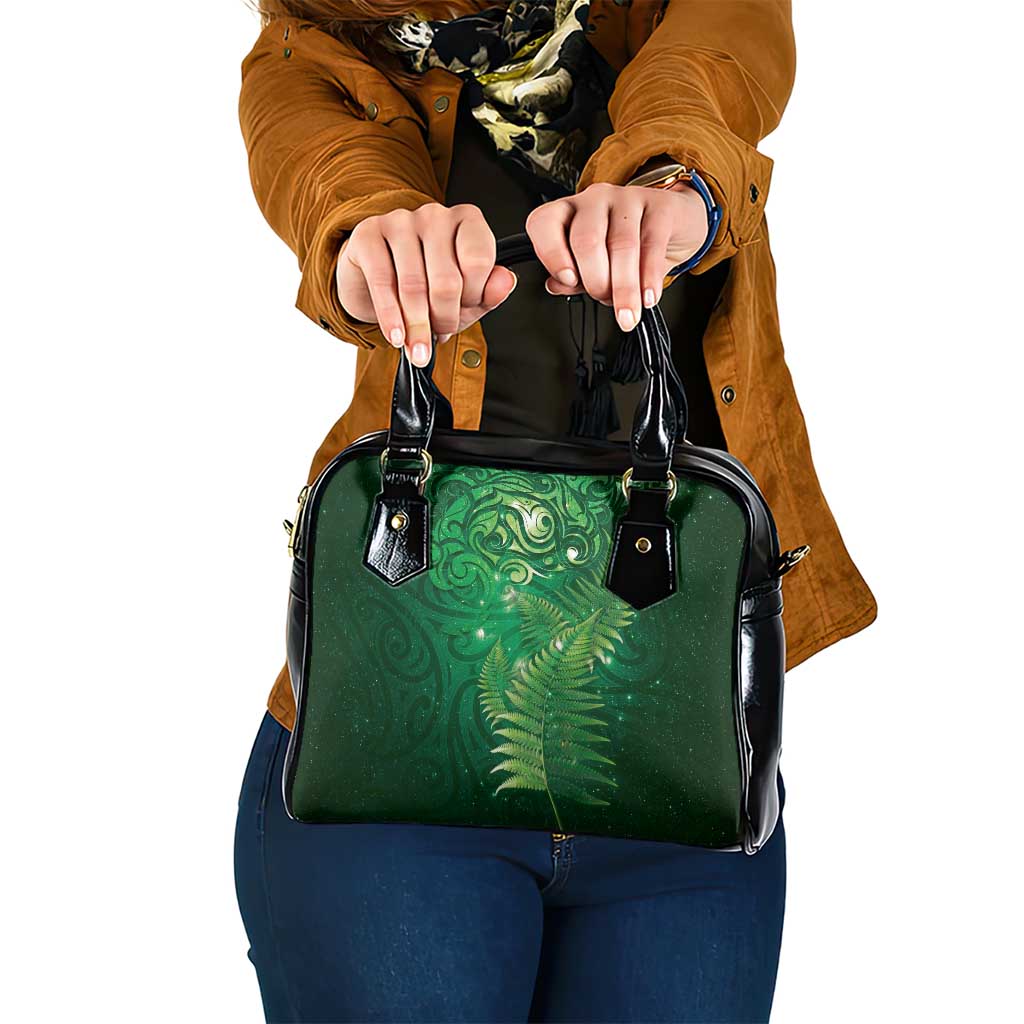 Matariki New Zealand Maori Silver Fern Shoulder Handbag Galaxy Green Sky Style LT03 One Size Green - Polynesian Pride