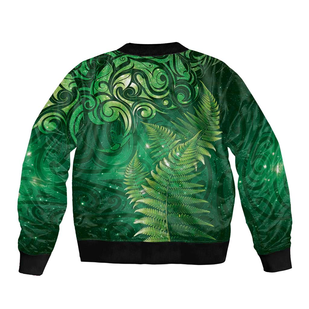 Matariki New Zealand Maori Silver Fern Sleeve Zip Bomber Jacket Galaxy Green Sky Style LT03 - Polynesian Pride