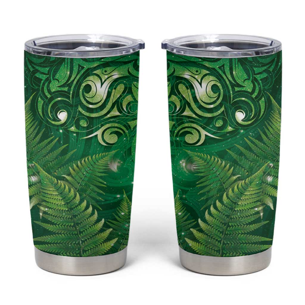 Matariki New Zealand Maori Silver Fern Tumbler Cup Galaxy Green Sky Style LT03 Green - Polynesian Pride