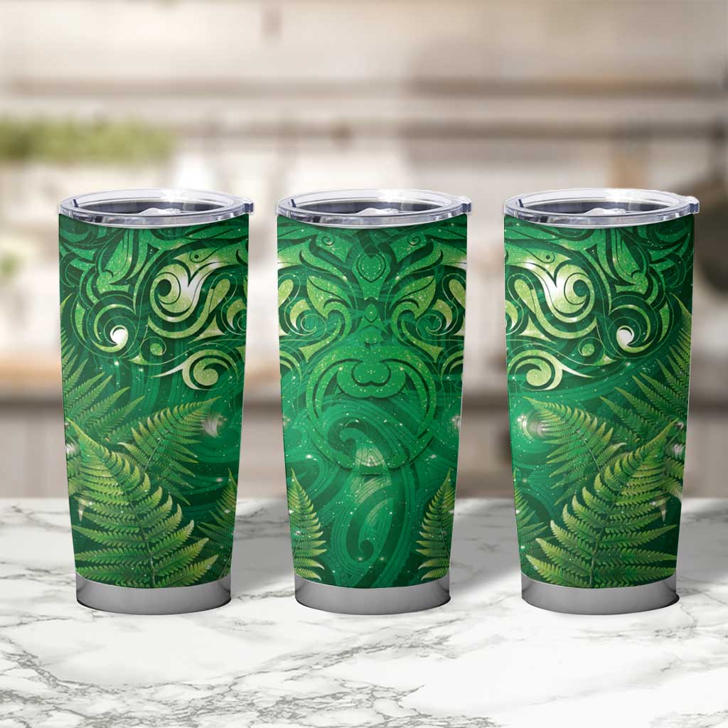 Matariki New Zealand Maori Silver Fern Tumbler Cup Galaxy Green Sky Style LT03 - Polynesian Pride