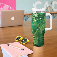 Matariki New Zealand Maori Silver Fern Tumbler With Handle Galaxy Green Sky Style LT03 - Polynesian Pride