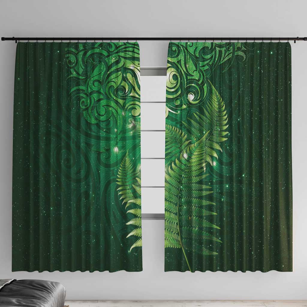 Matariki New Zealand Maori Silver Fern Window Curtain Galaxy Green Sky Style LT03 With Hooks Green - Polynesian Pride