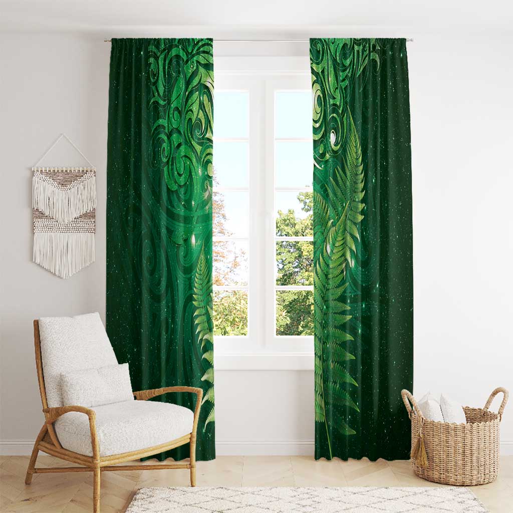 Matariki New Zealand Maori Silver Fern Window Curtain Galaxy Green Sky Style LT03 - Polynesian Pride