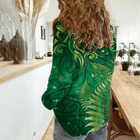 Matariki New Zealand Maori Silver Fern Women Casual Shirt Galaxy Green Sky Style LT03 - Polynesian Pride