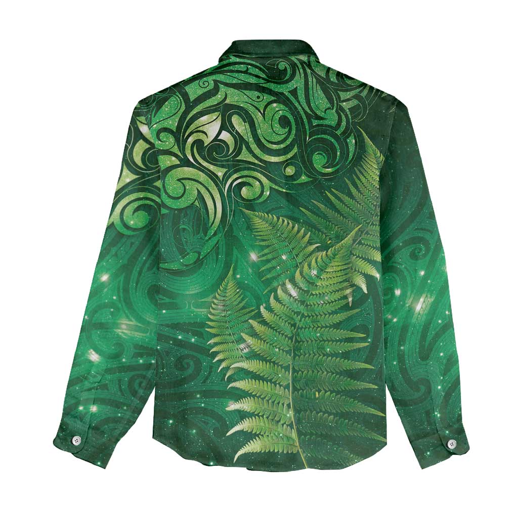 Matariki New Zealand Maori Silver Fern Women Casual Shirt Galaxy Green Sky Style LT03 - Polynesian Pride