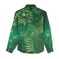 Matariki New Zealand Maori Silver Fern Women Casual Shirt Galaxy Green Sky Style LT03 - Polynesian Pride