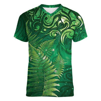 Matariki New Zealand Maori Silver Fern Women V-Neck T-Shirt Galaxy Green Sky Style LT03 Female Green - Polynesian Pride
