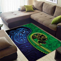 New Zealand Matariki Fern Frond Koru Area Rug with Galaxy Blue Sky and Green Paua Shell Art LT03 - Polynesian Pride