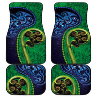 New Zealand Matariki Fern Frond Koru Car Mats with Galaxy Blue Sky and Green Paua Shell Art LT03 - Polynesian Pride