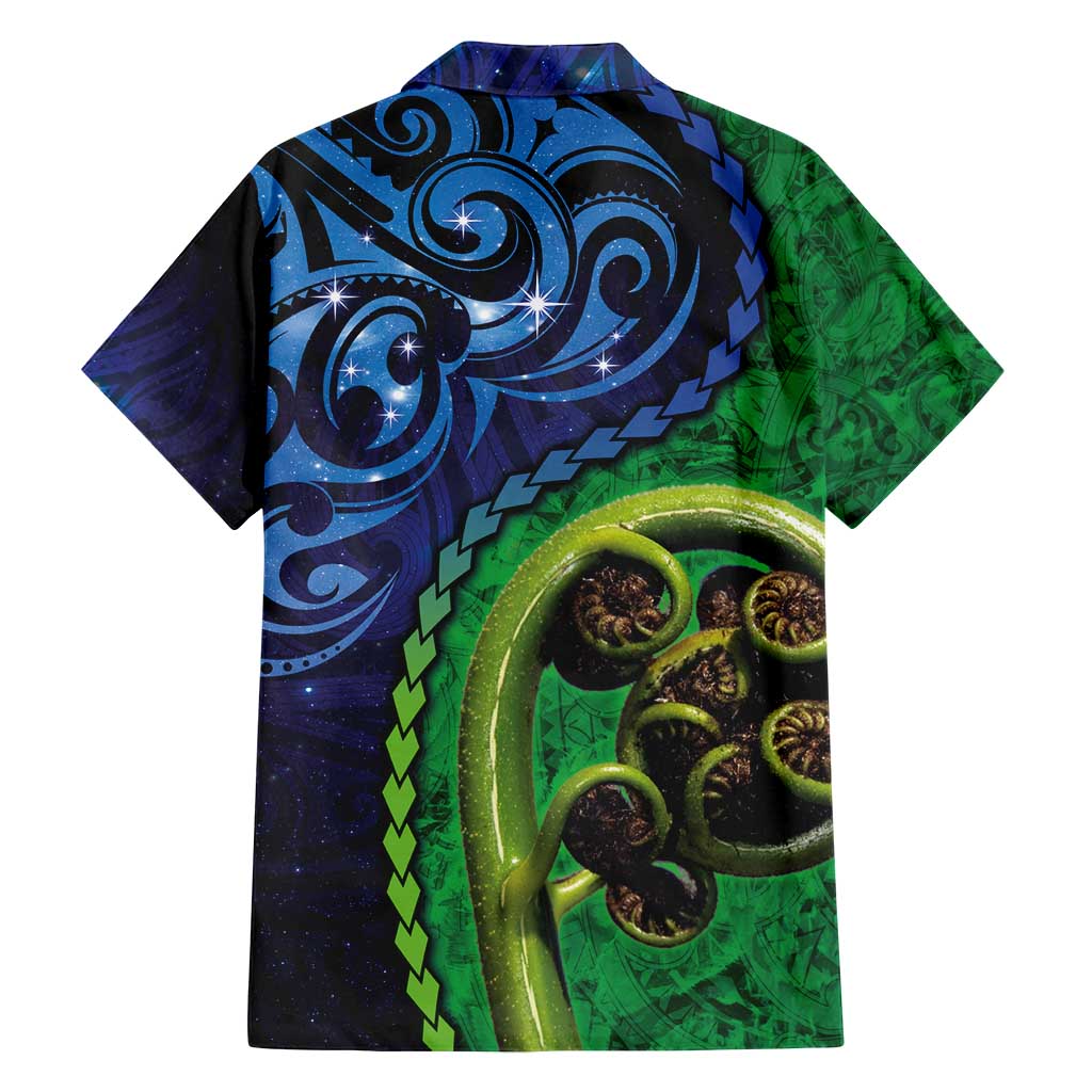 New Zealand Matariki Fern Frond Koru Family Matching Summer Maxi Dress and Hawaiian Shirt with Galaxy Blue Sky and Green Paua Shell Art LT03 - Polynesian Pride