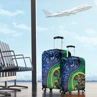New Zealand Matariki Fern Frond Koru Luggage Cover with Galaxy Blue Sky and Green Paua Shell Art LT03 - Polynesian Pride