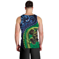 New Zealand Matariki Fern Frond Koru Men Tank Top with Galaxy Blue Sky and Green Paua Shell Art LT03 - Polynesian Pride