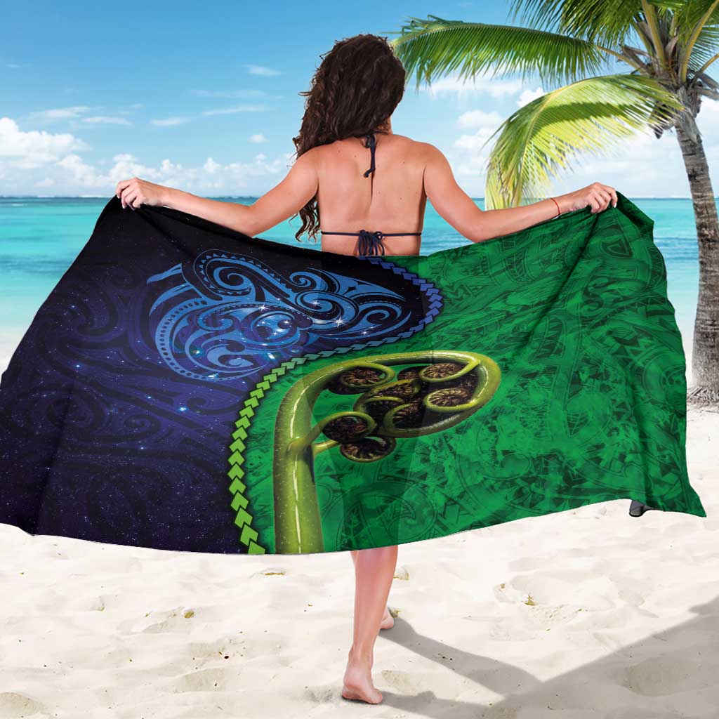 New Zealand Matariki Fern Frond Koru Sarong with Galaxy Blue Sky and Green Paua Shell Art LT03 - Polynesian Pride