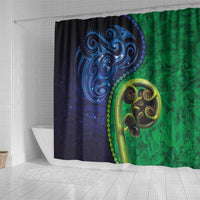 New Zealand Matariki Fern Frond Koru Shower Curtain with Galaxy Blue Sky and Green Paua Shell Art LT03 - Polynesian Pride