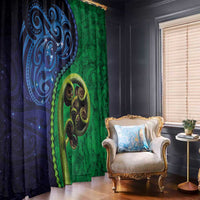 New Zealand Matariki Fern Frond Koru Window Curtain with Galaxy Blue Sky and Green Paua Shell Art LT03 - Polynesian Pride